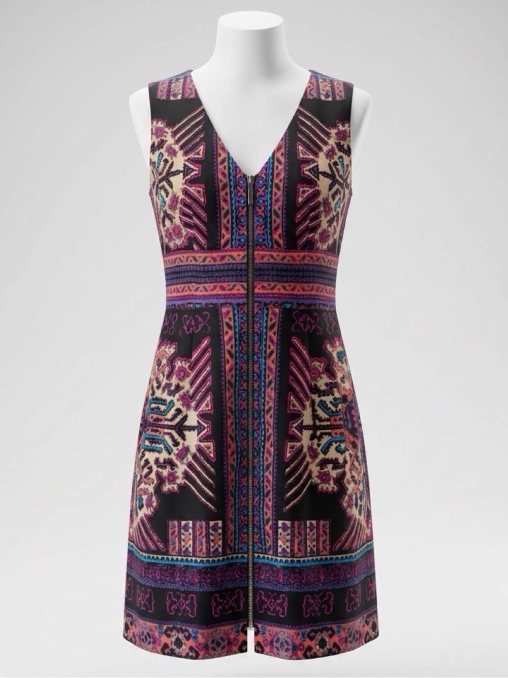 Nanette Lepore Funkadelic-Mix Silk Blend Zip-Front Tank Dress